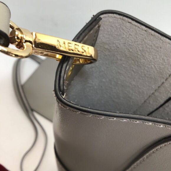 MERSI Vegan Demi Bucket Purse Colorful Strap Boho Crossbody Taupe Gray - Picture 13 of 16